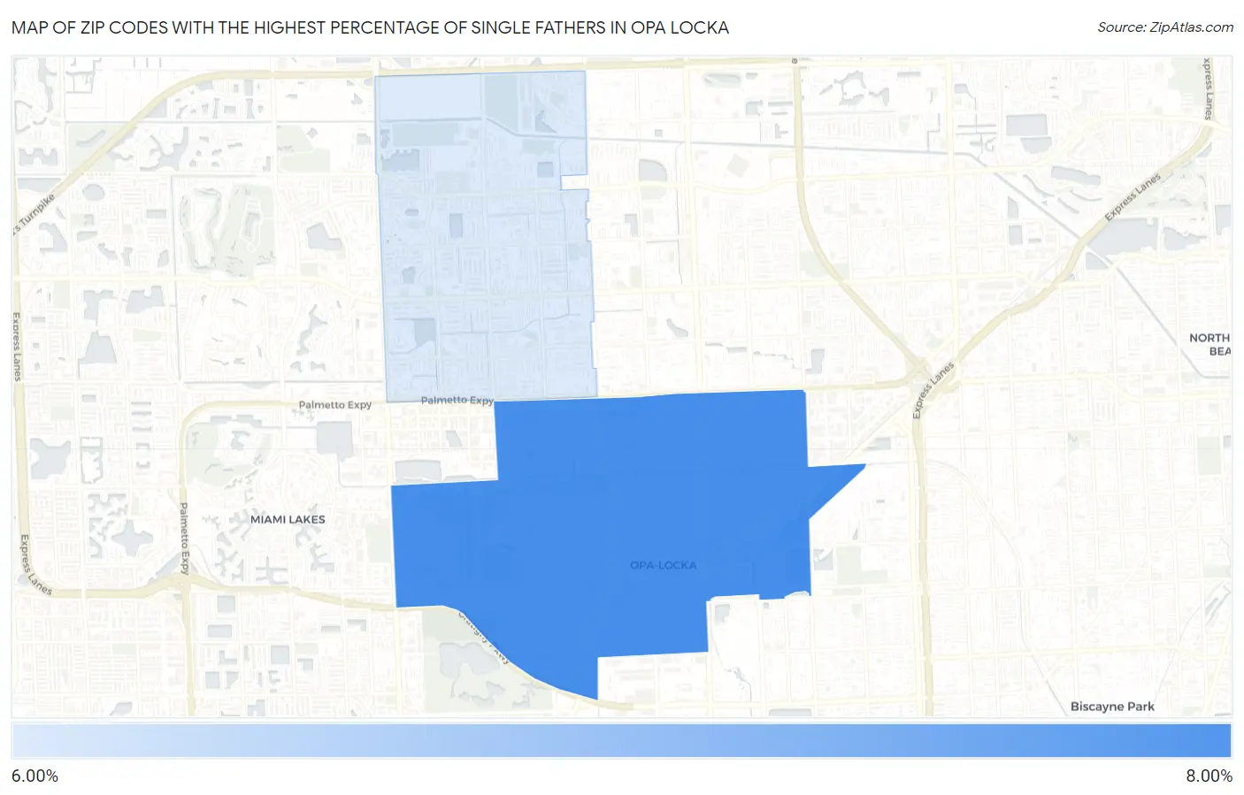 Zip Codes with the Highest Percentage of Single Fathers in Opa Locka Map