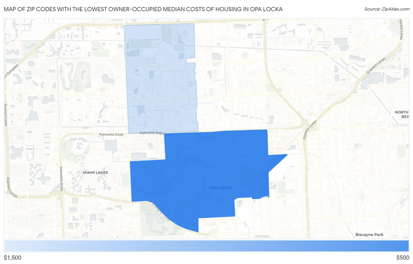 Zip Codes with the Lowest Owner-Occupied Median Costs of Housing in Opa Locka Map