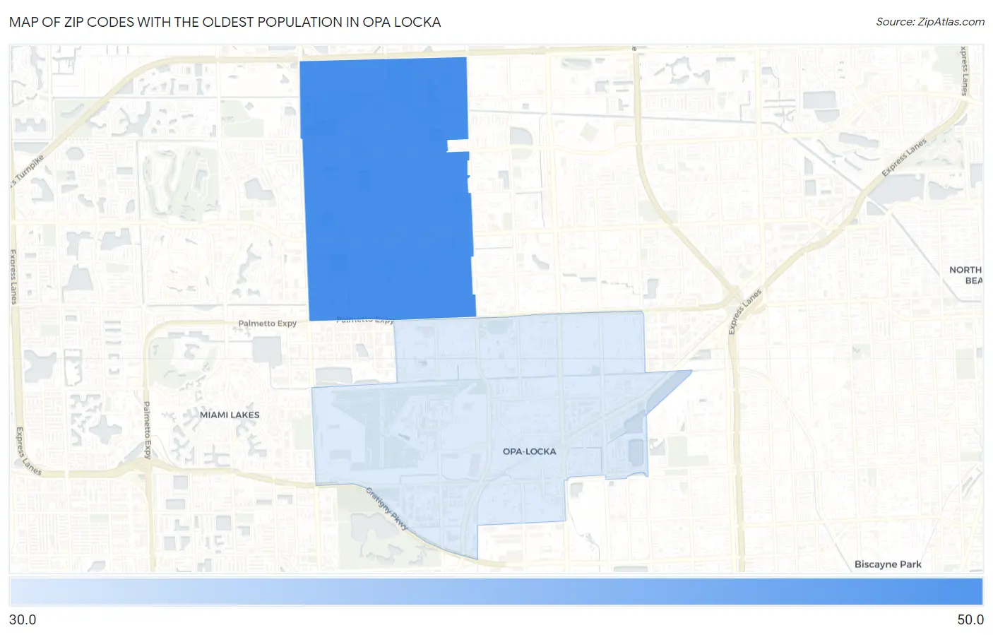 Zip Codes with the Oldest Population in Opa Locka Map