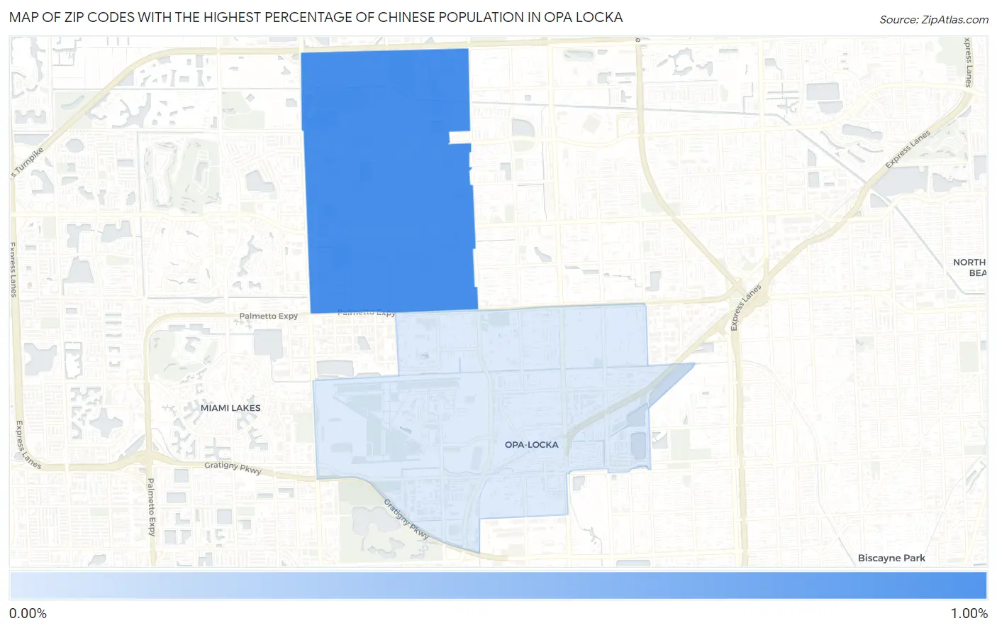 Zip Codes with the Highest Percentage of Chinese Population in Opa Locka Map