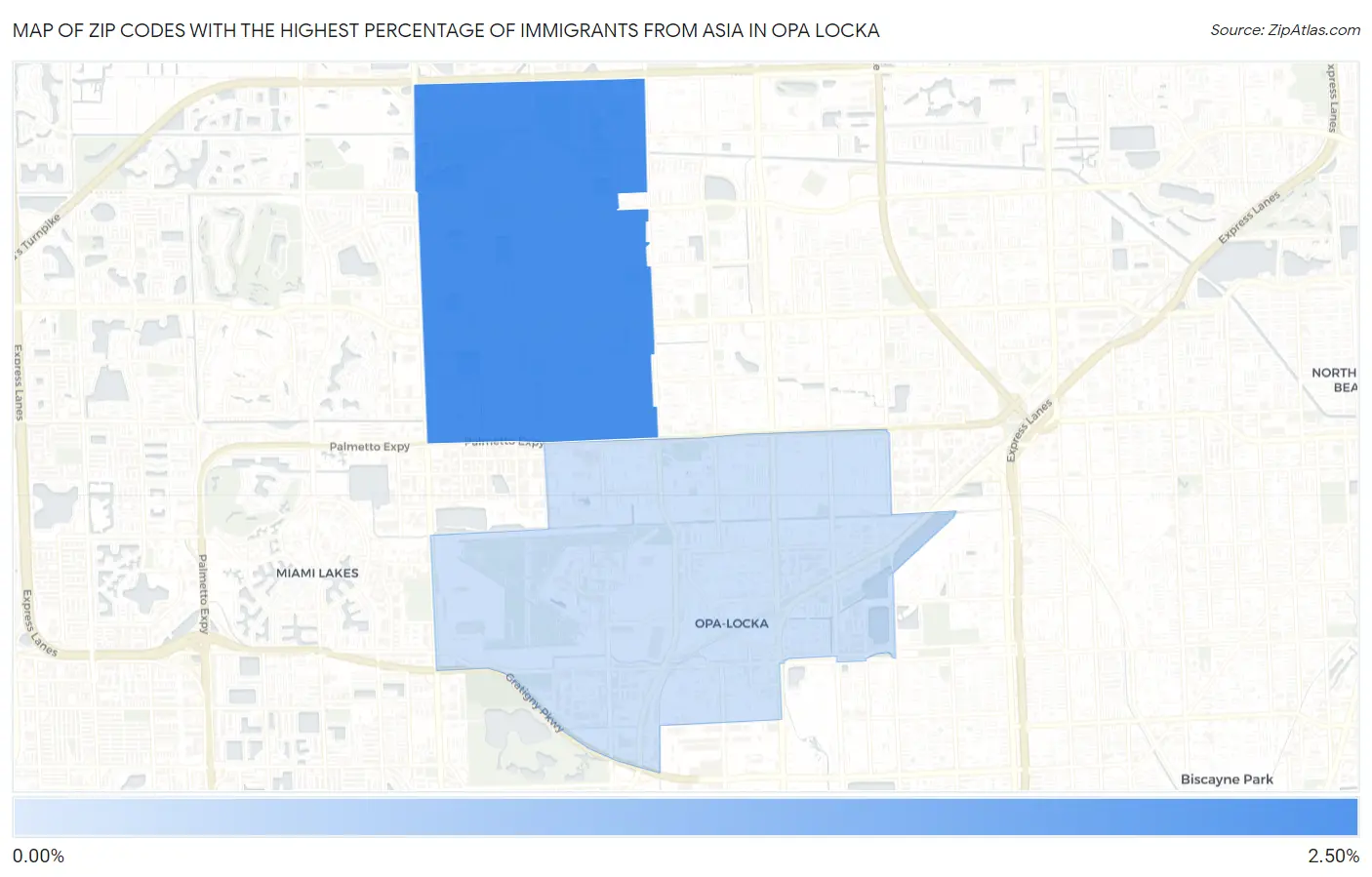 Zip Codes with the Highest Percentage of Immigrants from Asia in Opa Locka Map
