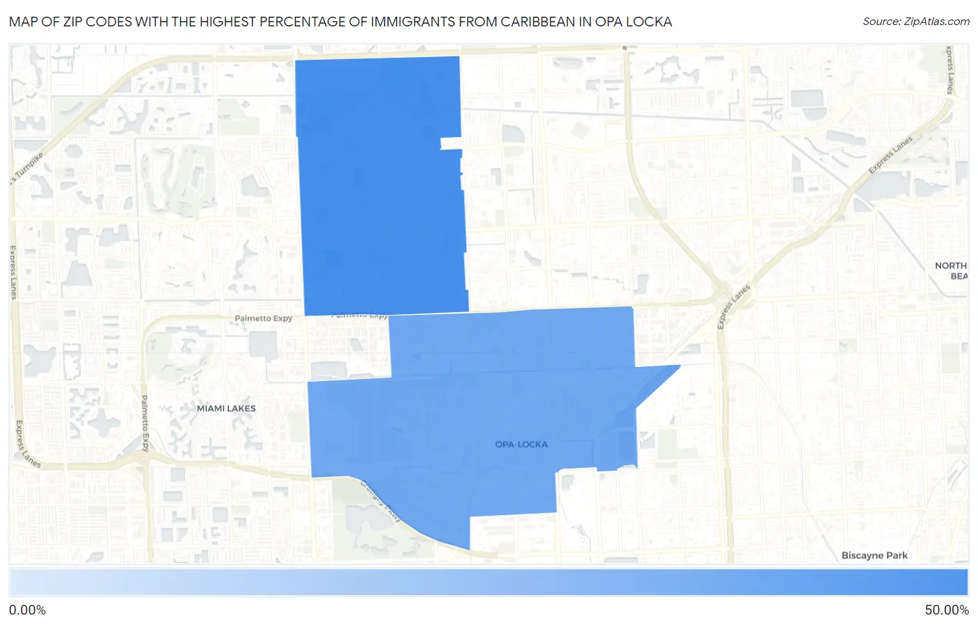 Zip Codes with the Highest Percentage of Immigrants from Caribbean in Opa Locka Map
