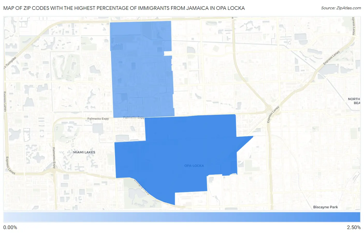 Zip Codes with the Highest Percentage of Immigrants from Jamaica in Opa Locka Map