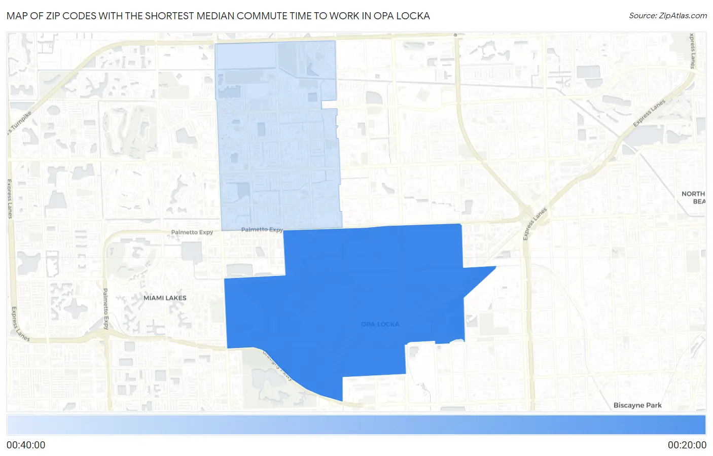 Zip Codes with the Shortest Median Commute Time to Work in Opa Locka Map