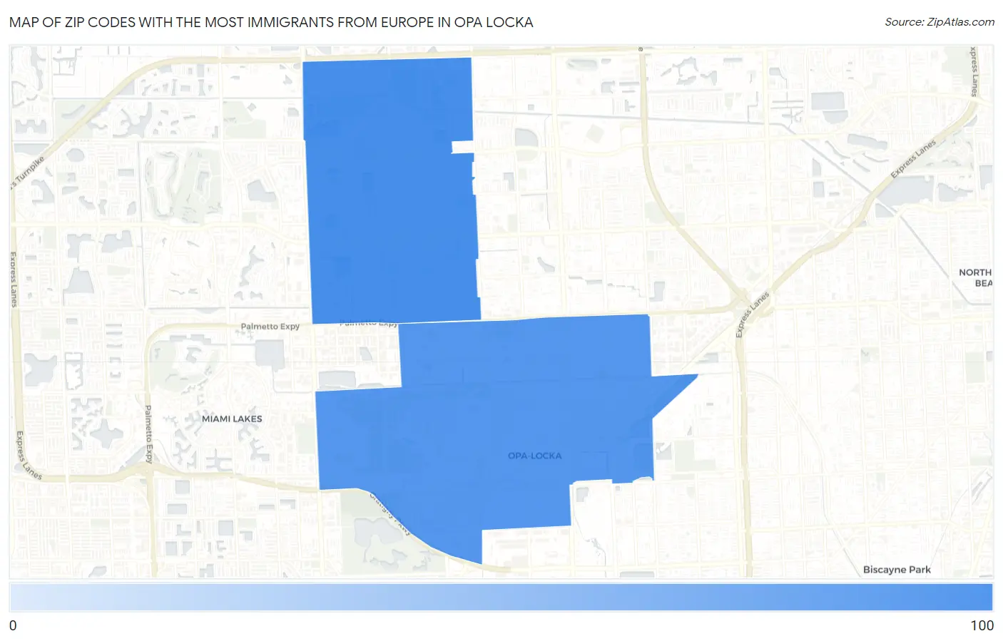 Zip Codes with the Most Immigrants from Europe in Opa Locka Map