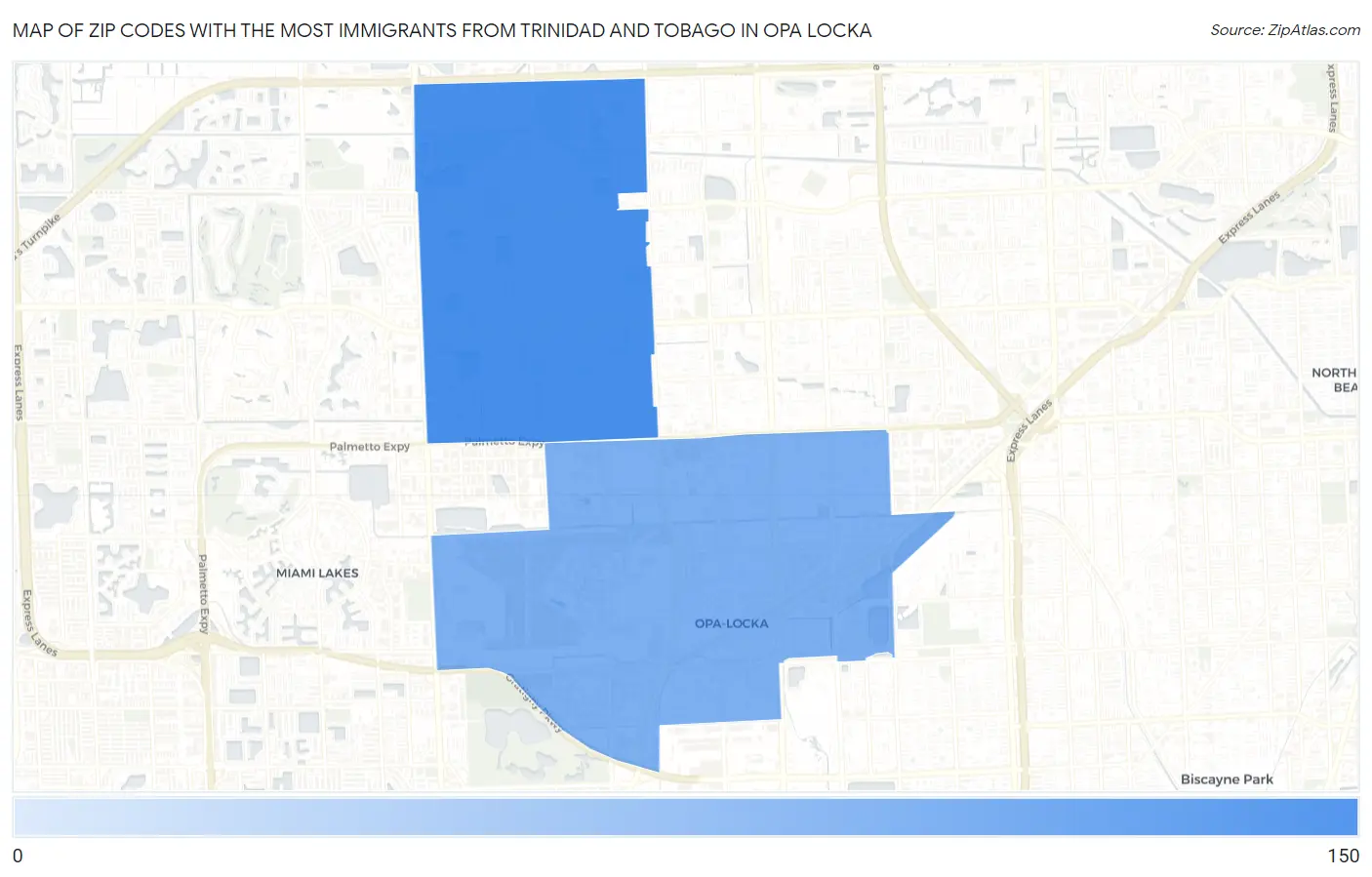 Zip Codes with the Most Immigrants from Trinidad and Tobago in Opa Locka Map
