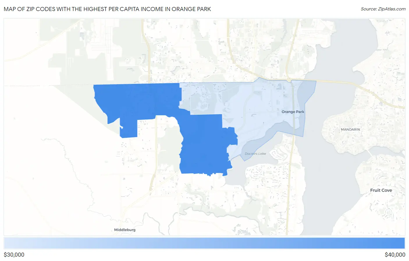 Zip Codes with the Highest Per Capita Income in Orange Park Map