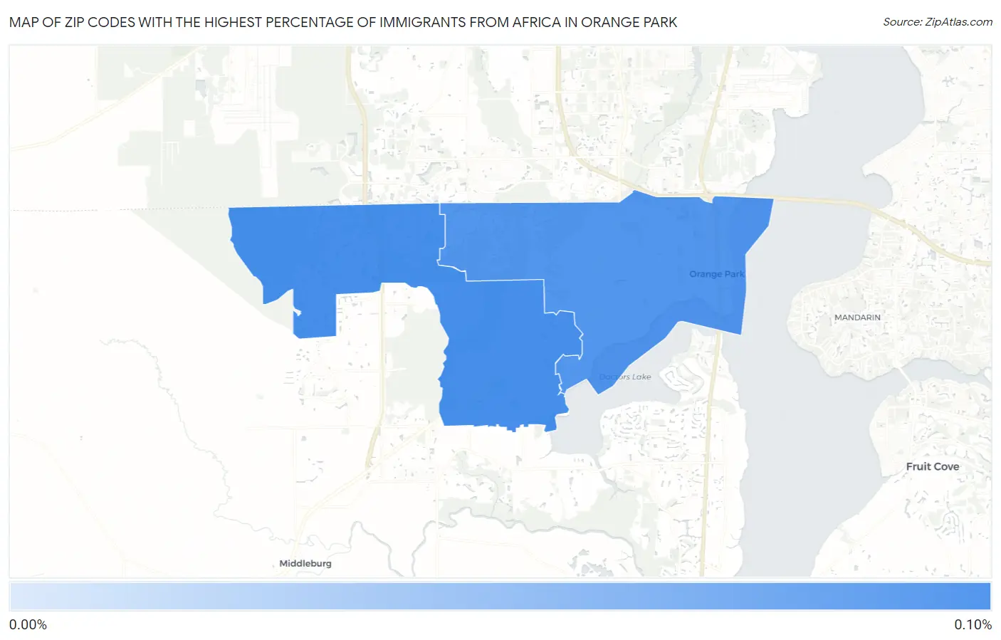 Zip Codes with the Highest Percentage of Immigrants from Africa in Orange Park Map