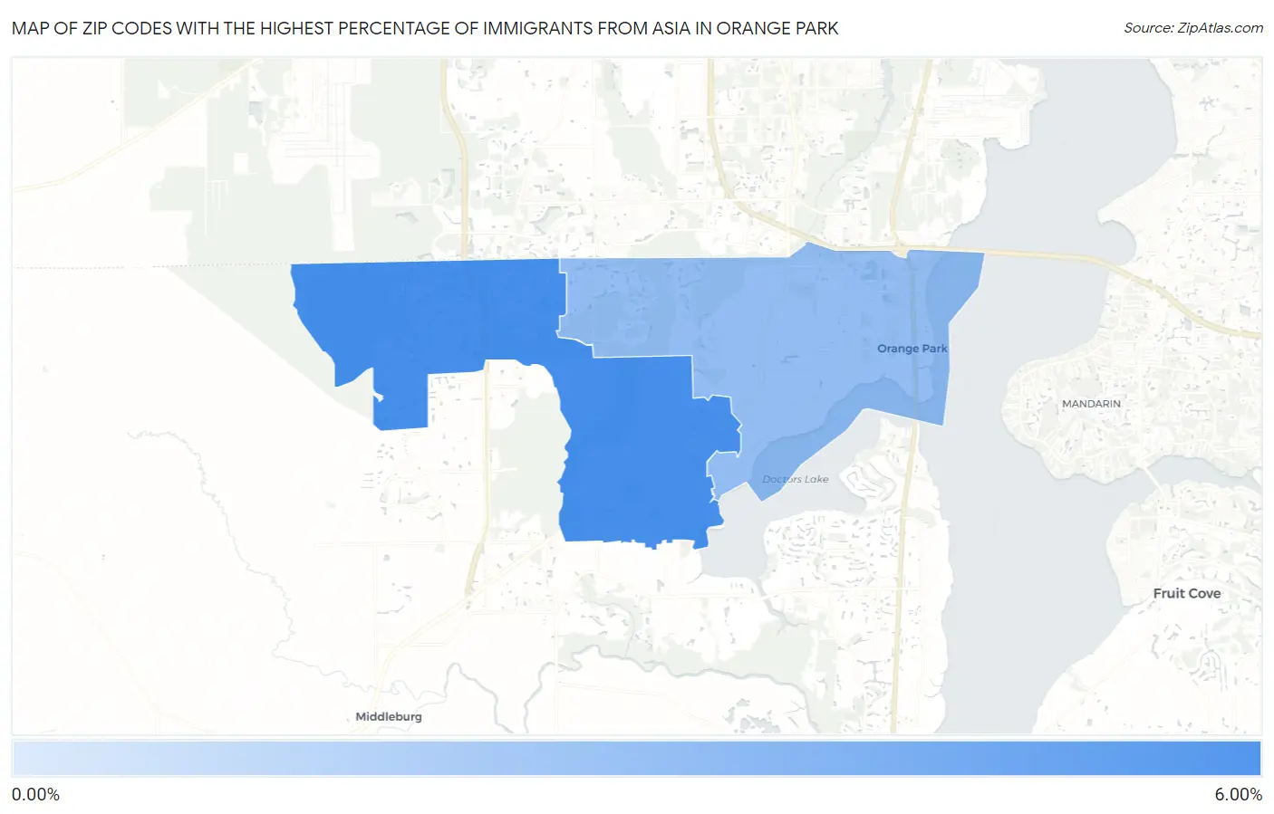 Zip Codes with the Highest Percentage of Immigrants from Asia in Orange Park Map