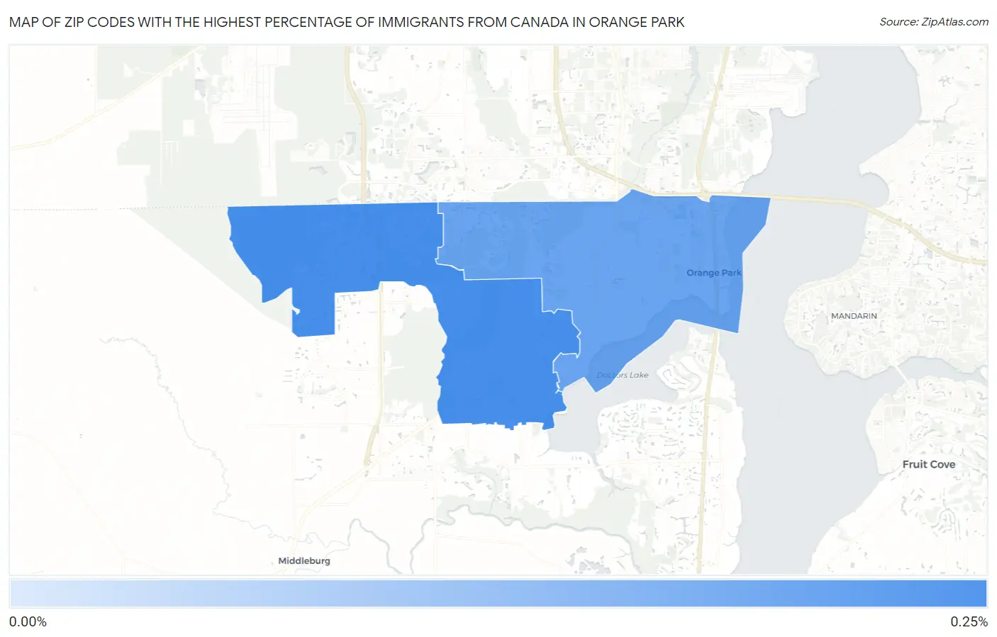 Zip Codes with the Highest Percentage of Immigrants from Canada in Orange Park Map