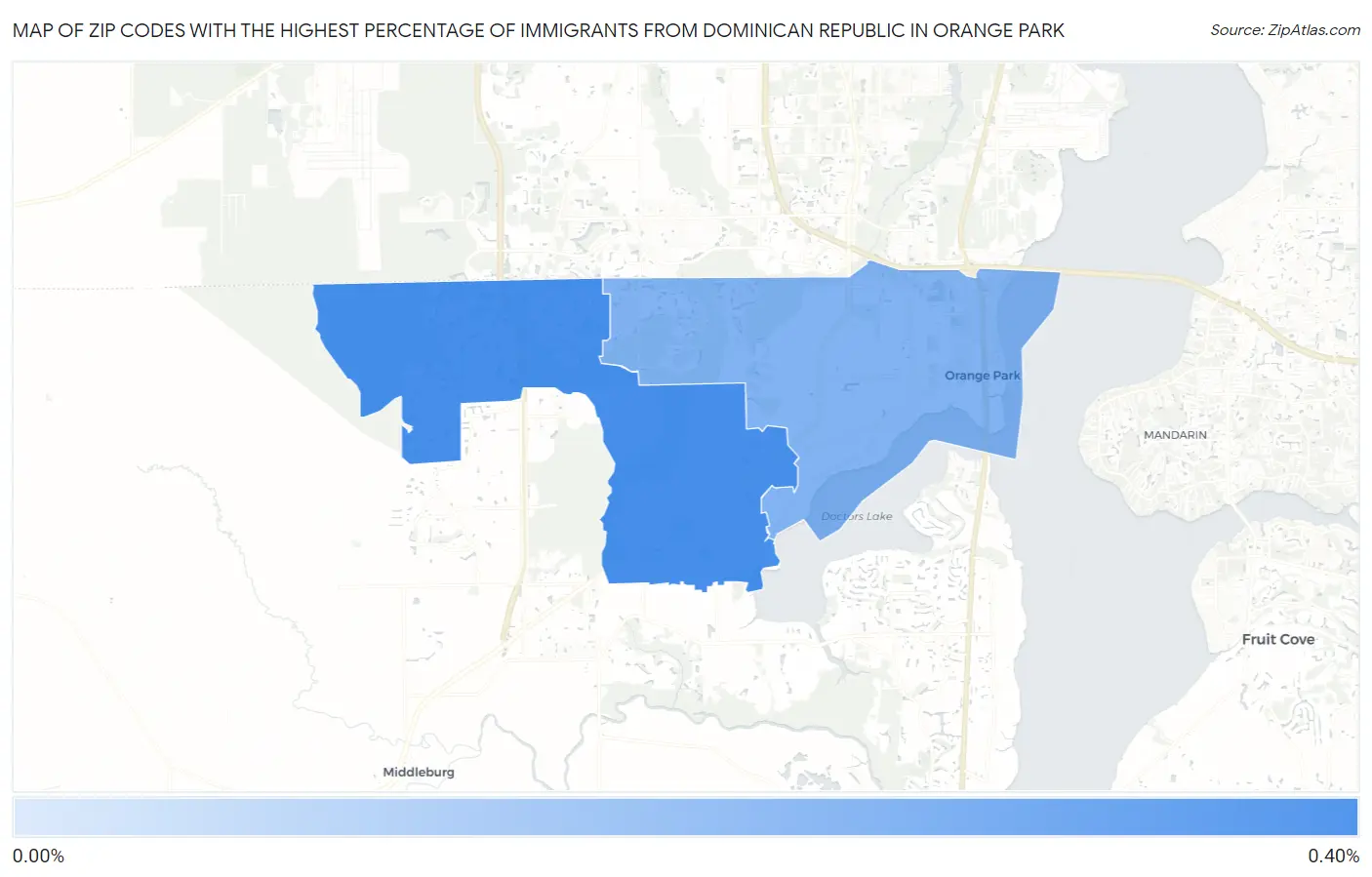 Zip Codes with the Highest Percentage of Immigrants from Dominican Republic in Orange Park Map