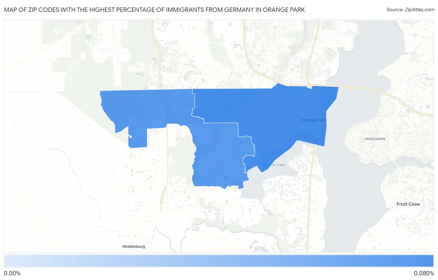 Zip Codes with the Highest Percentage of Immigrants from Germany in Orange Park Map