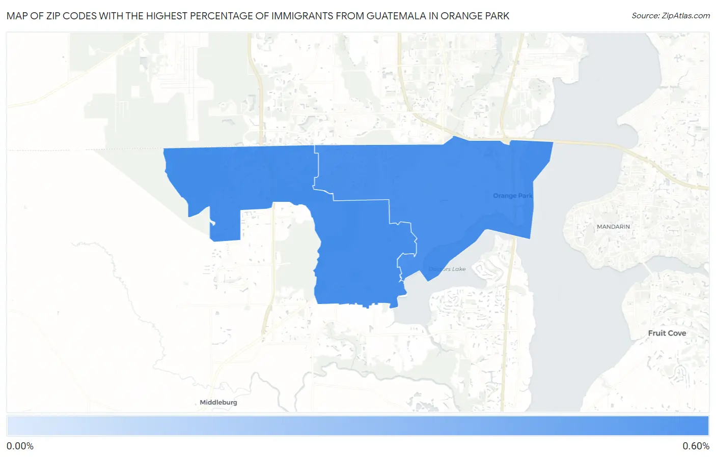 Zip Codes with the Highest Percentage of Immigrants from Guatemala in Orange Park Map