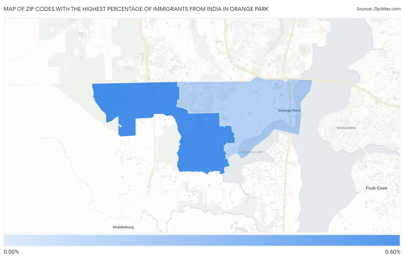 Zip Codes with the Highest Percentage of Immigrants from India in Orange Park Map