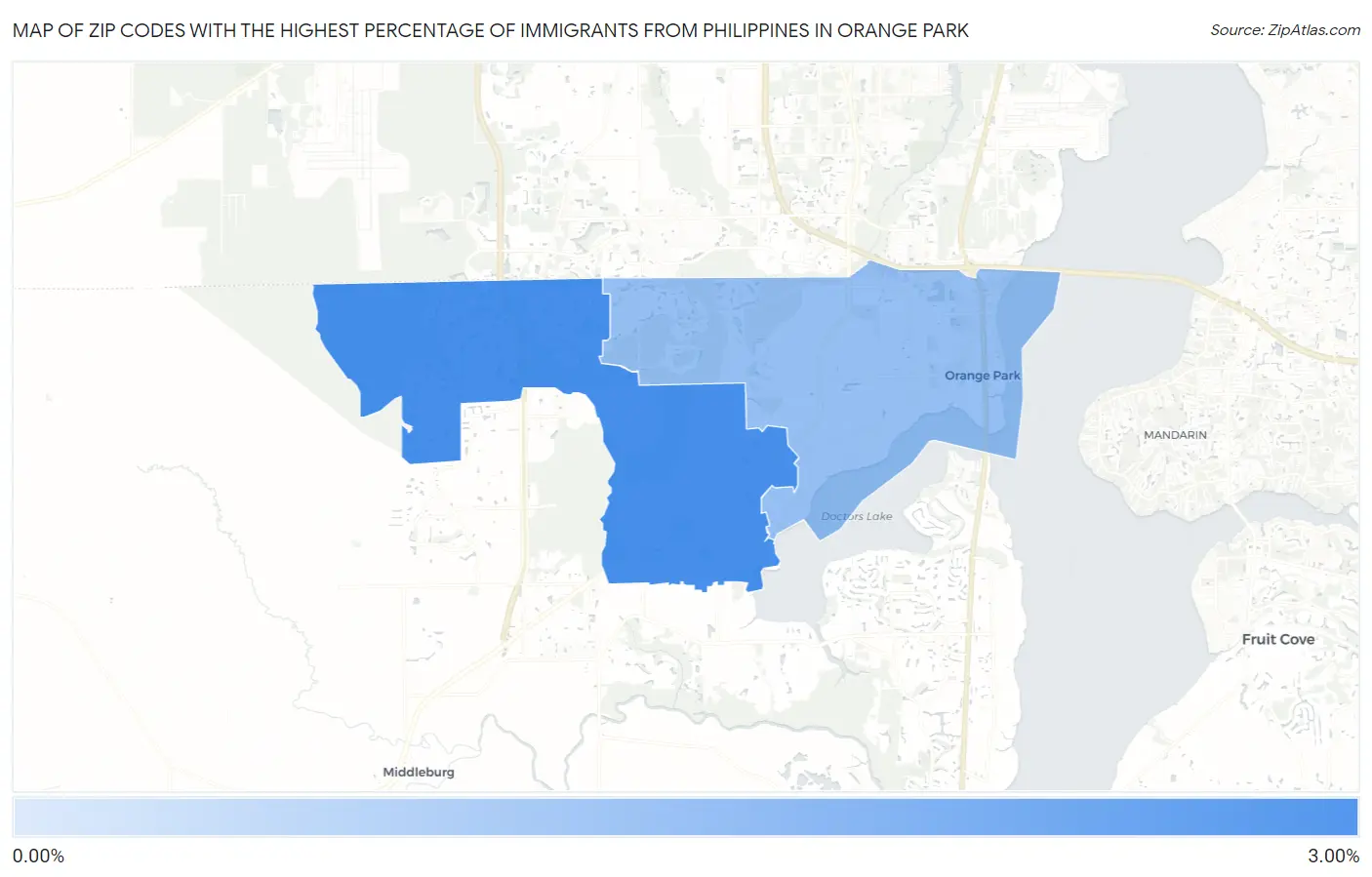 Zip Codes with the Highest Percentage of Immigrants from Philippines in Orange Park Map