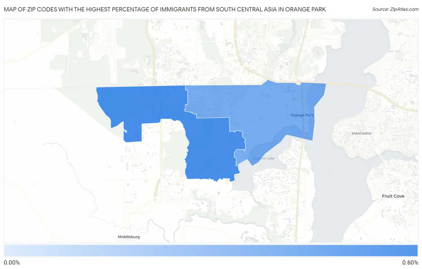 Zip Codes with the Highest Percentage of Immigrants from South Central Asia in Orange Park Map