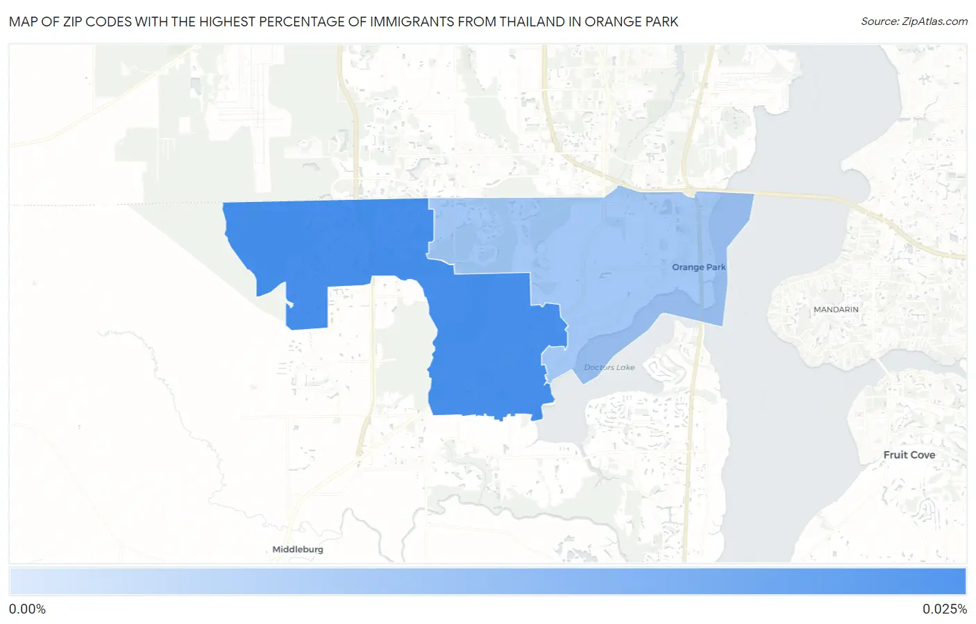 Zip Codes with the Highest Percentage of Immigrants from Thailand in Orange Park Map