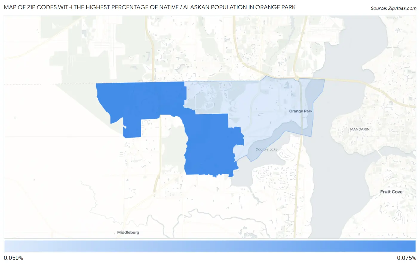 Zip Codes with the Highest Percentage of Native / Alaskan Population in Orange Park Map