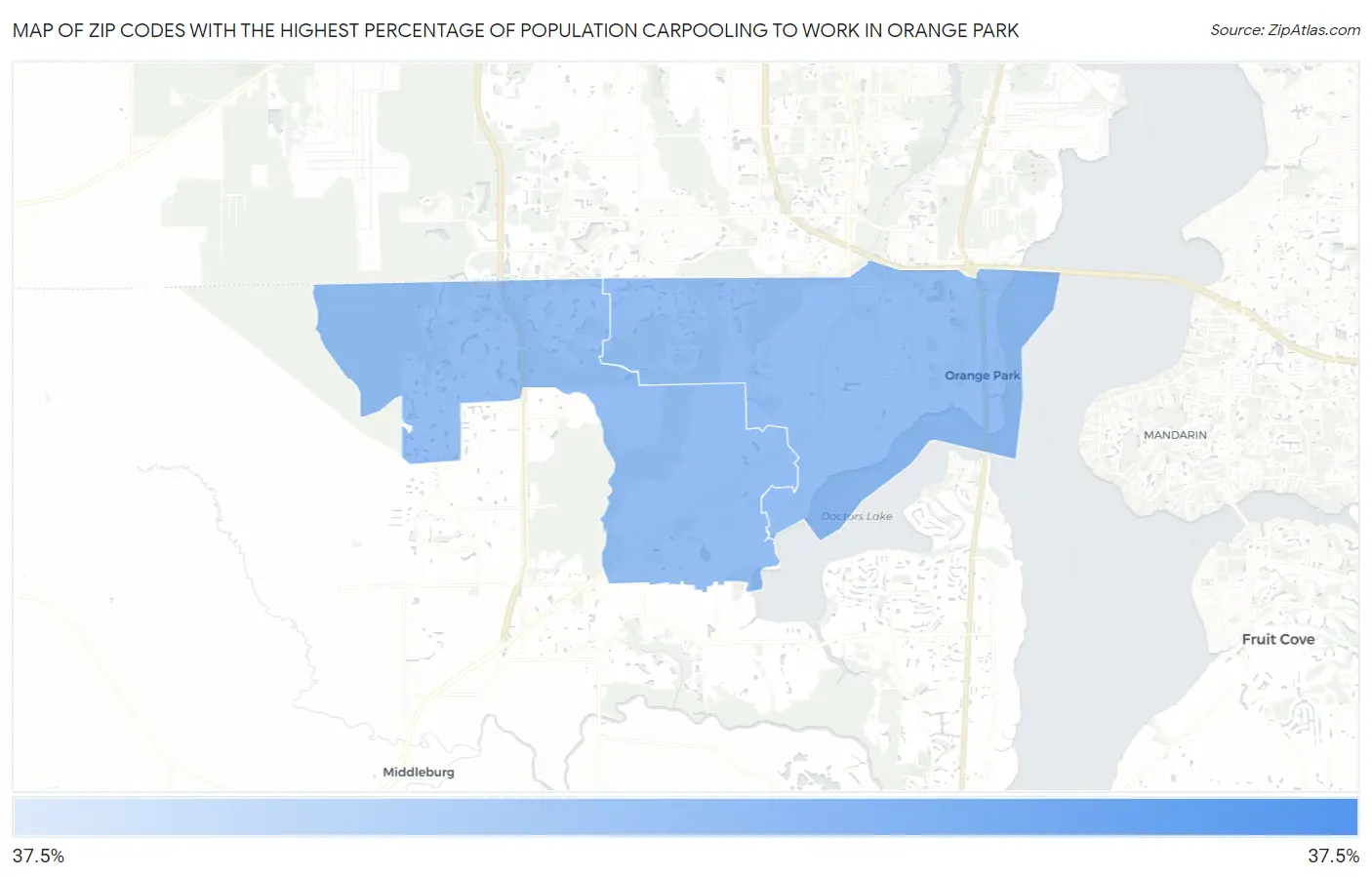 Zip Codes with the Highest Percentage of Population Carpooling to Work in Orange Park Map