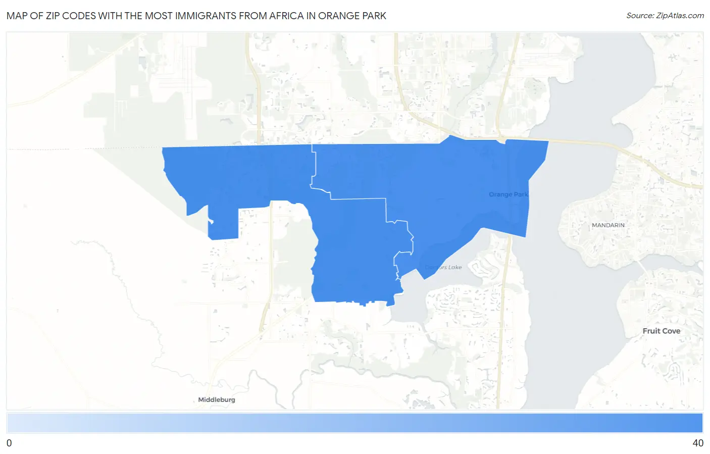 Zip Codes with the Most Immigrants from Africa in Orange Park Map