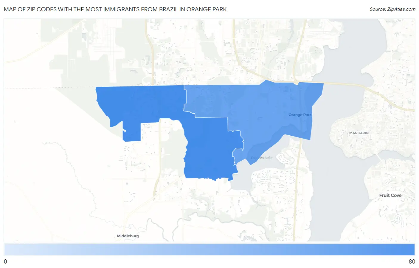Zip Codes with the Most Immigrants from Brazil in Orange Park Map