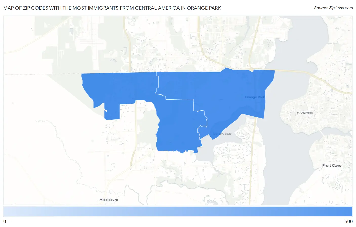 Zip Codes with the Most Immigrants from Central America in Orange Park Map