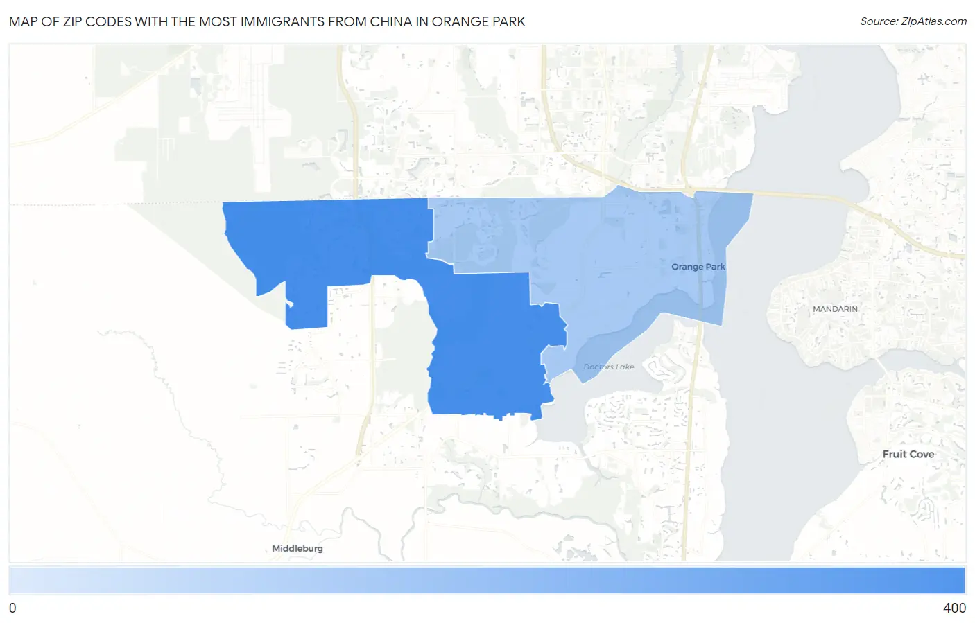 Zip Codes with the Most Immigrants from China in Orange Park Map