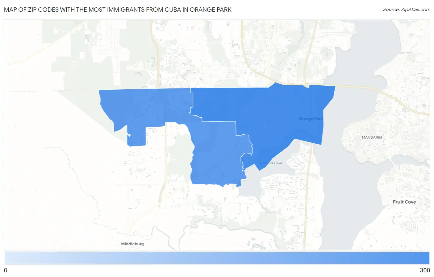 Zip Codes with the Most Immigrants from Cuba in Orange Park Map
