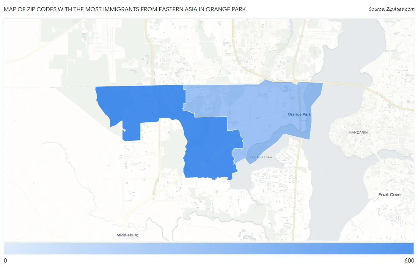 Zip Codes with the Most Immigrants from Eastern Asia in Orange Park Map