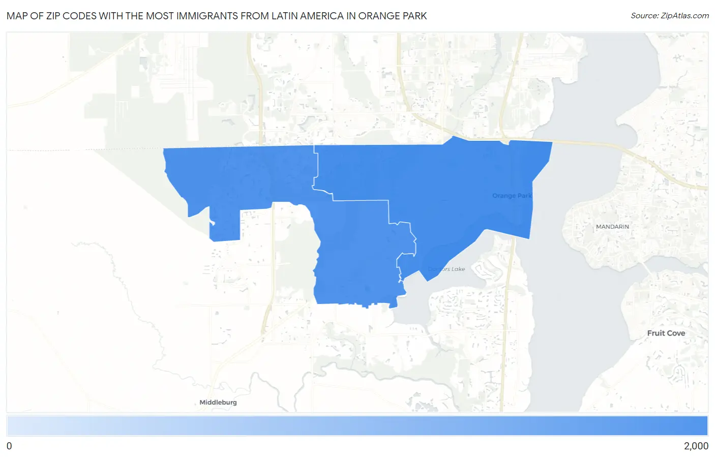 Zip Codes with the Most Immigrants from Latin America in Orange Park Map