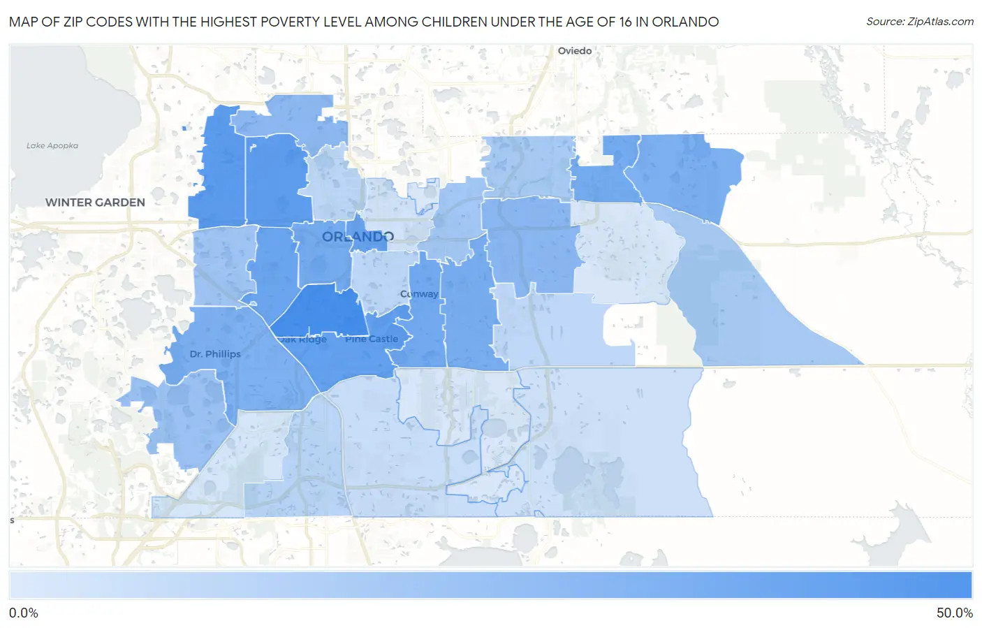 Zip Codes with the Highest Poverty Level Among Children Under the Age of 16 in Orlando Map