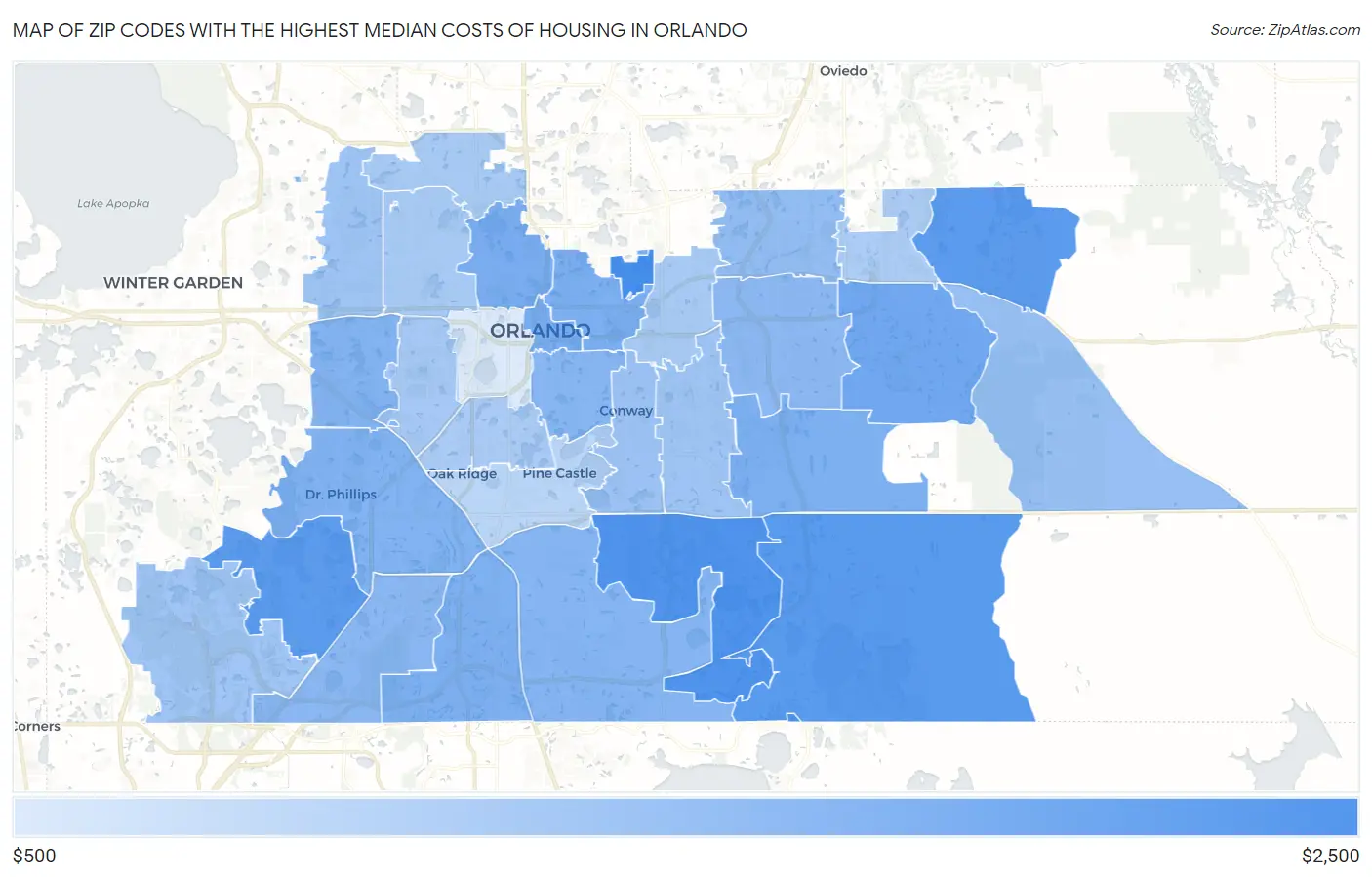 Zip Codes with the Highest Median Costs of Housing in Orlando Map