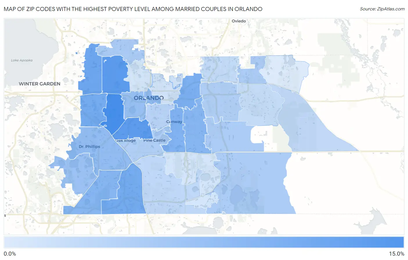 Zip Codes with the Highest Poverty Level Among Married Couples in Orlando Map