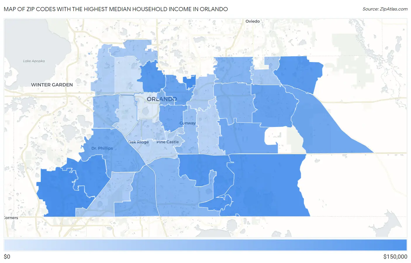 Zip Codes with the Highest Median Household Income in Orlando Map