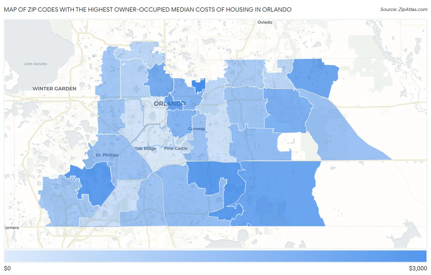 Zip Codes with the Highest Owner-Occupied Median Costs of Housing in Orlando Map