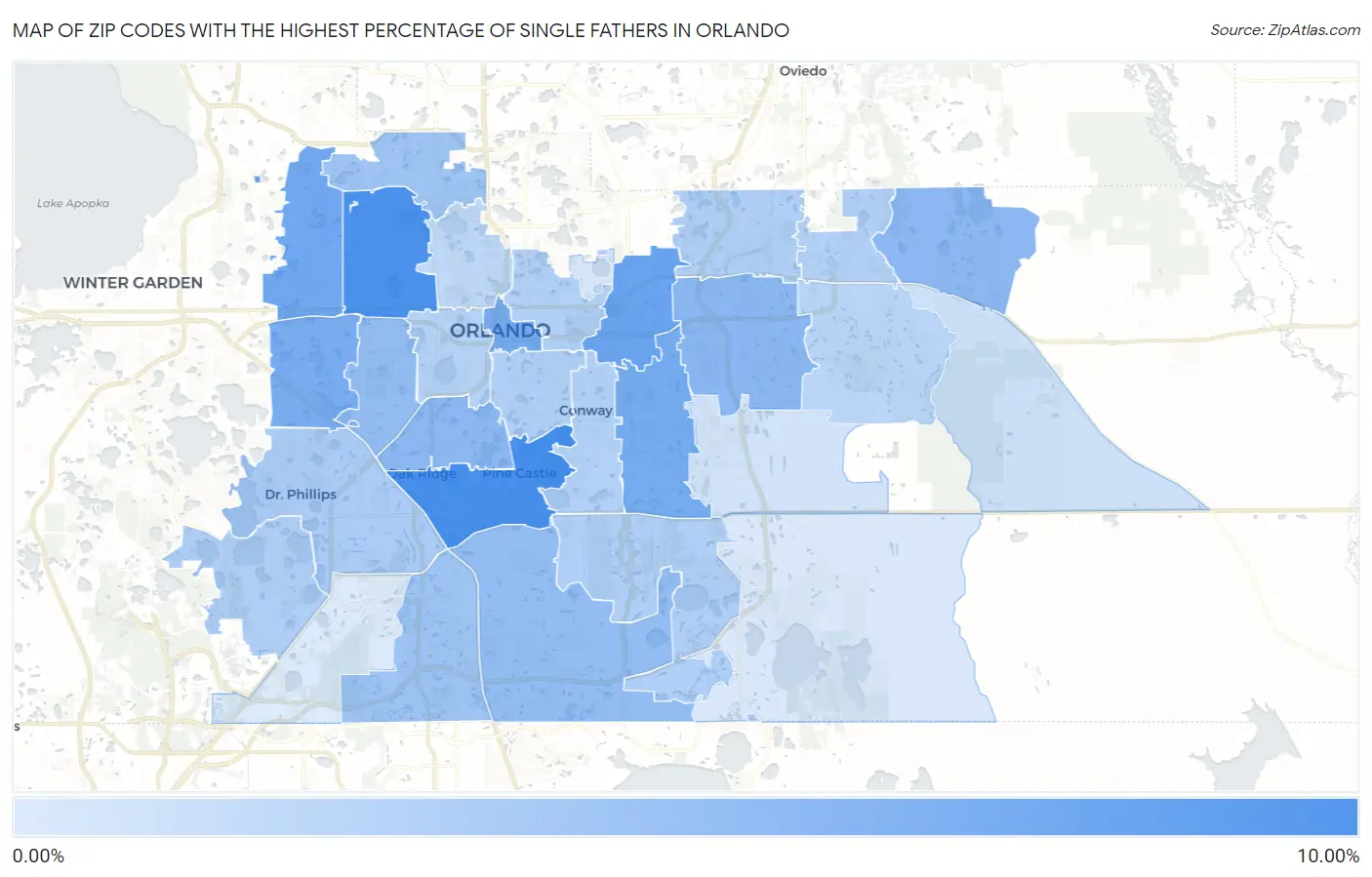 Zip Codes with the Highest Percentage of Single Fathers in Orlando Map