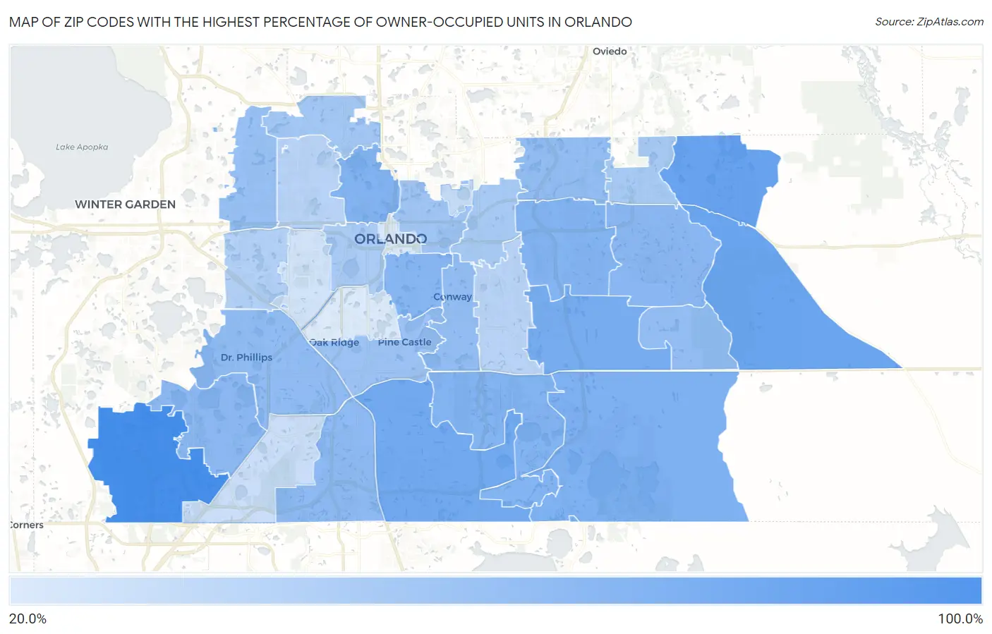 Zip Codes with the Highest Percentage of Owner-Occupied Units in Orlando Map