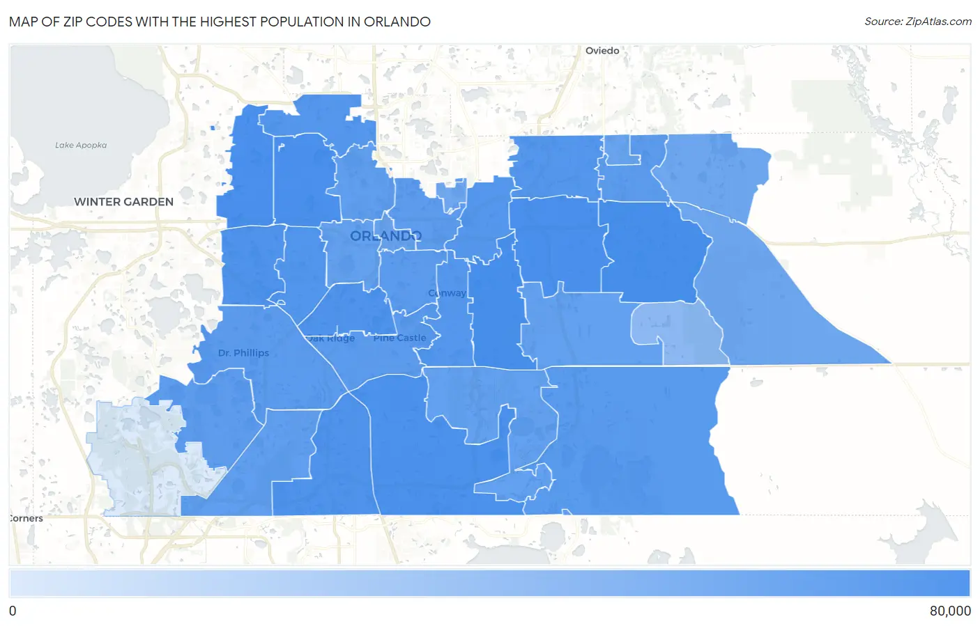 Zip Codes with the Highest Population in Orlando Map