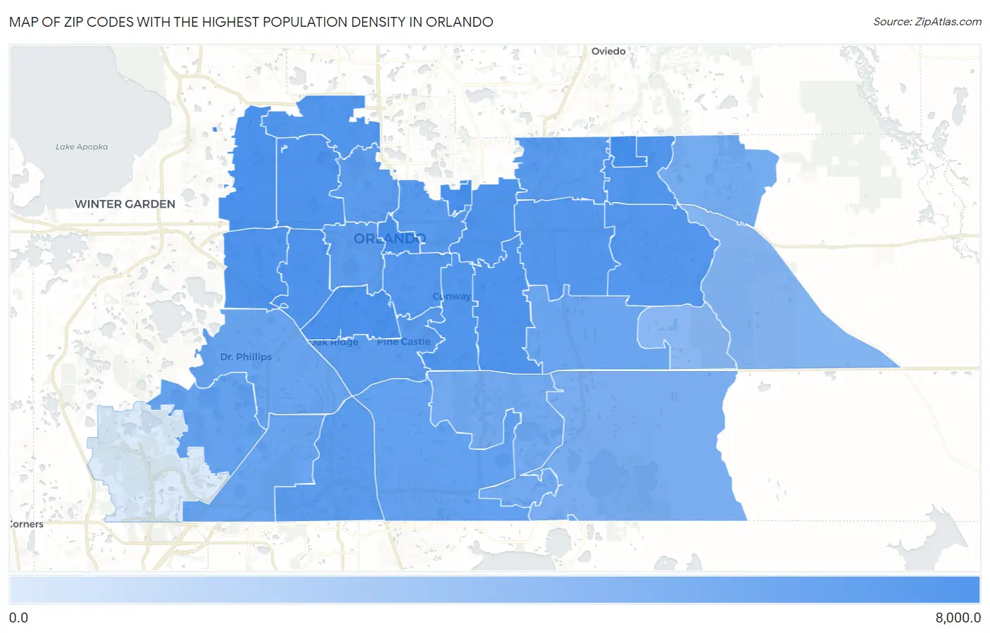 Zip Codes with the Highest Population Density in Orlando Map