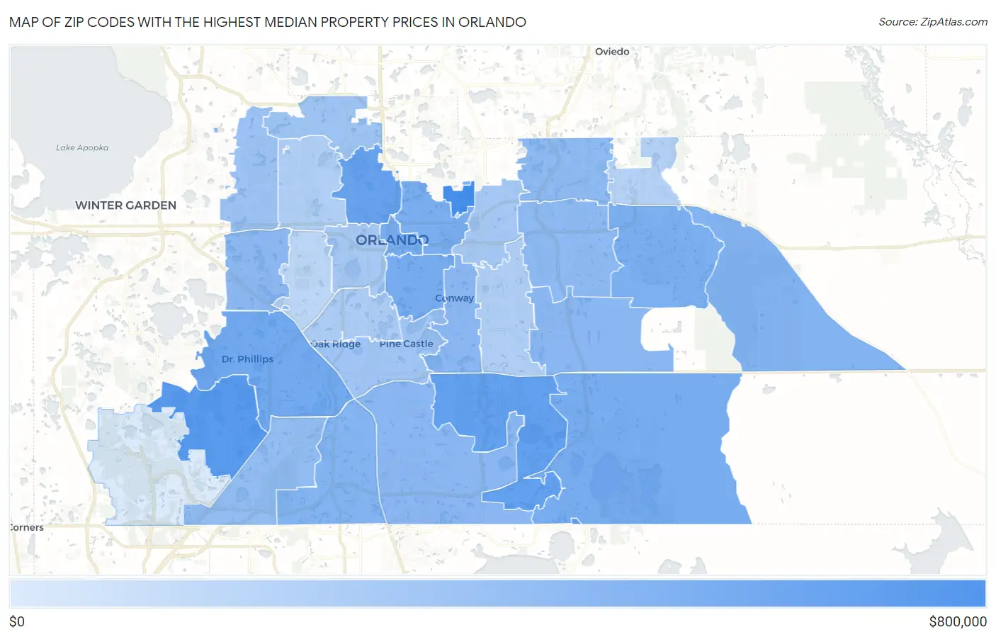 Zip Codes with the Highest Median Property Prices in Orlando Map