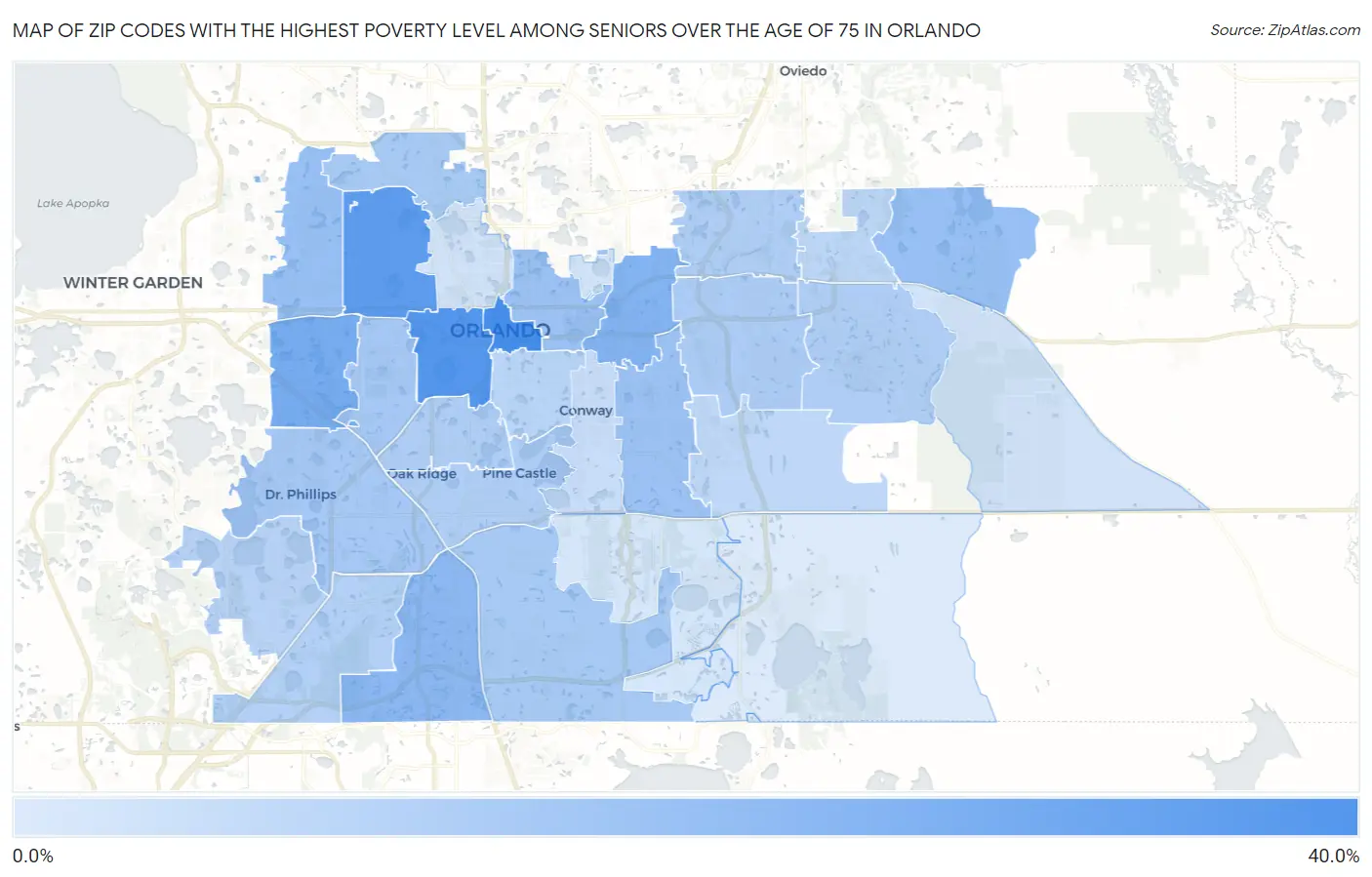 Zip Codes with the Highest Poverty Level Among Seniors Over the Age of 75 in Orlando Map