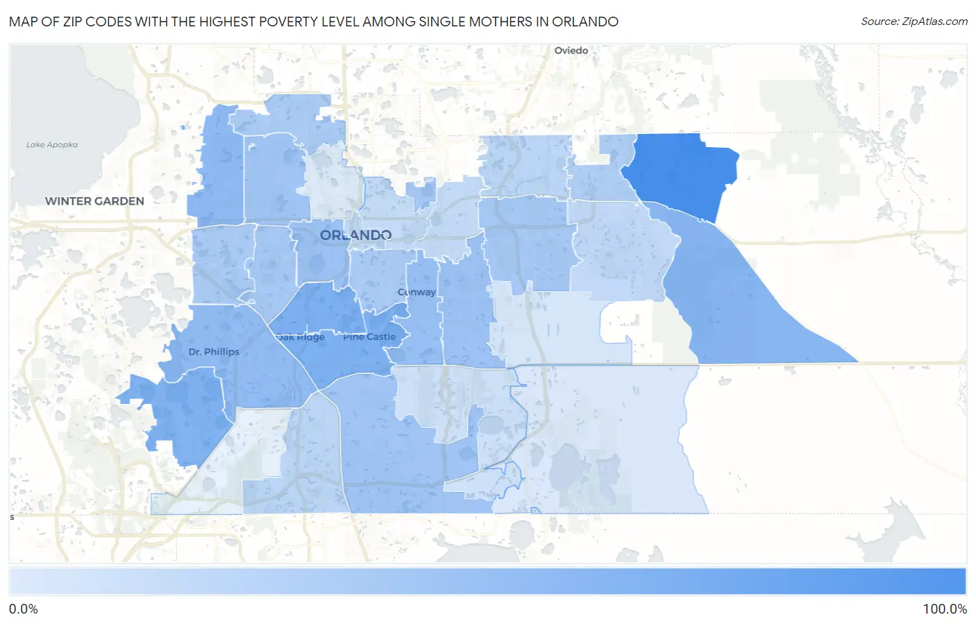 Zip Codes with the Highest Poverty Level Among Single Mothers in Orlando Map