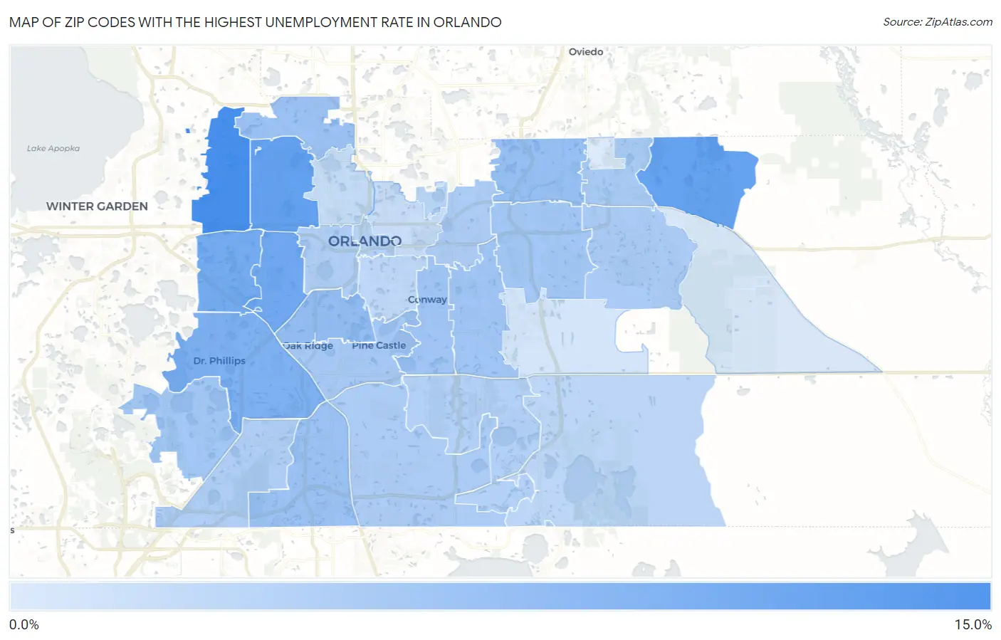 Zip Codes with the Highest Unemployment Rate in Orlando Map