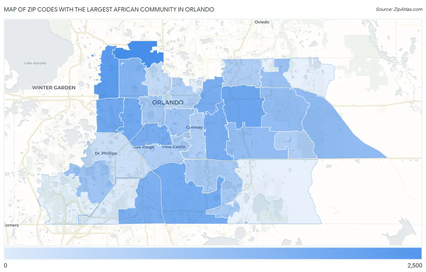 Zip Codes with the Largest African Community in Orlando Map