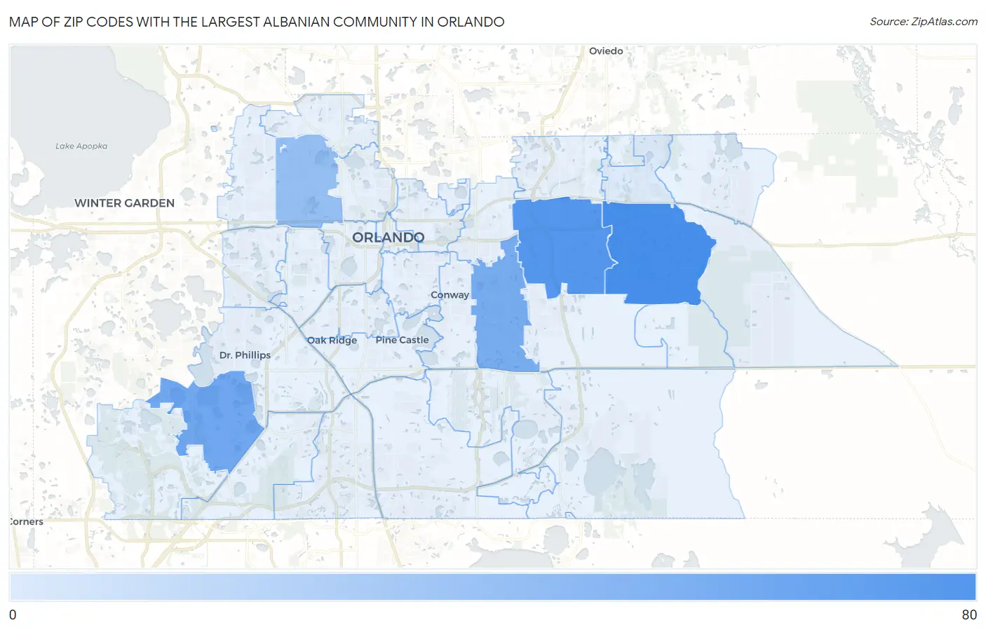 Zip Codes with the Largest Albanian Community in Orlando Map