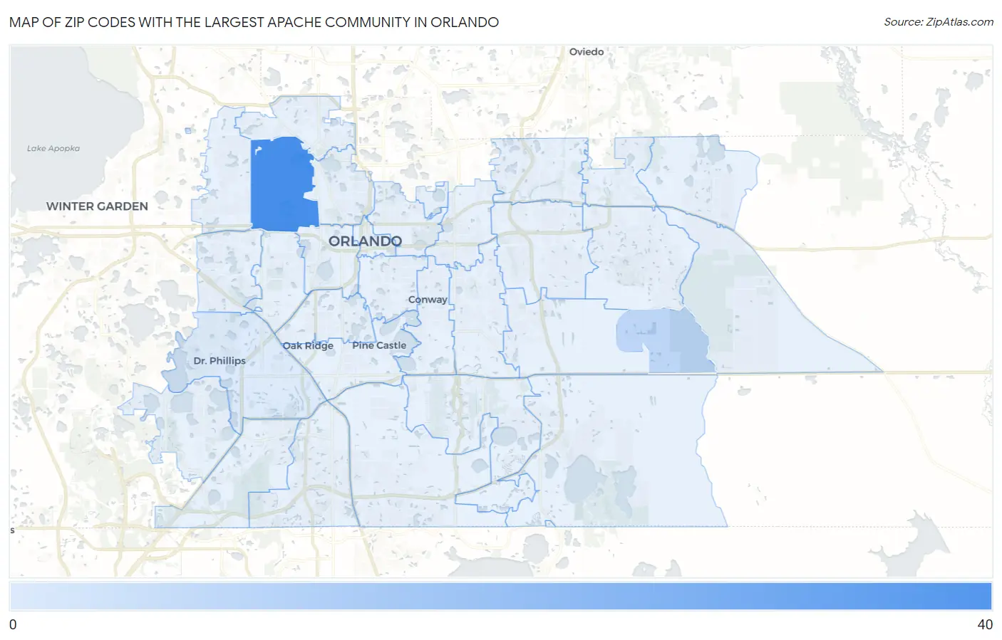 Zip Codes with the Largest Apache Community in Orlando Map
