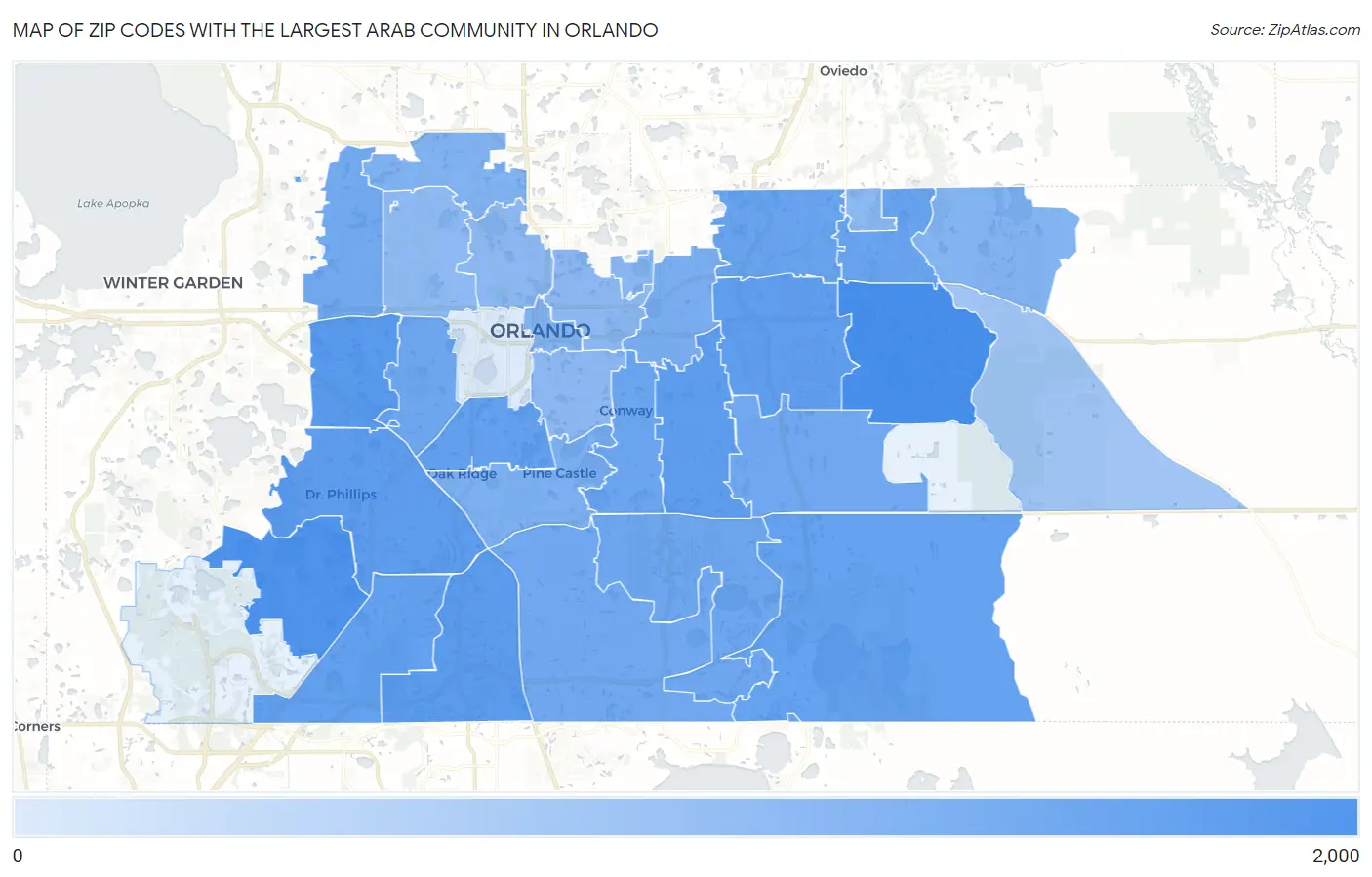 Zip Codes with the Largest Arab Community in Orlando Map