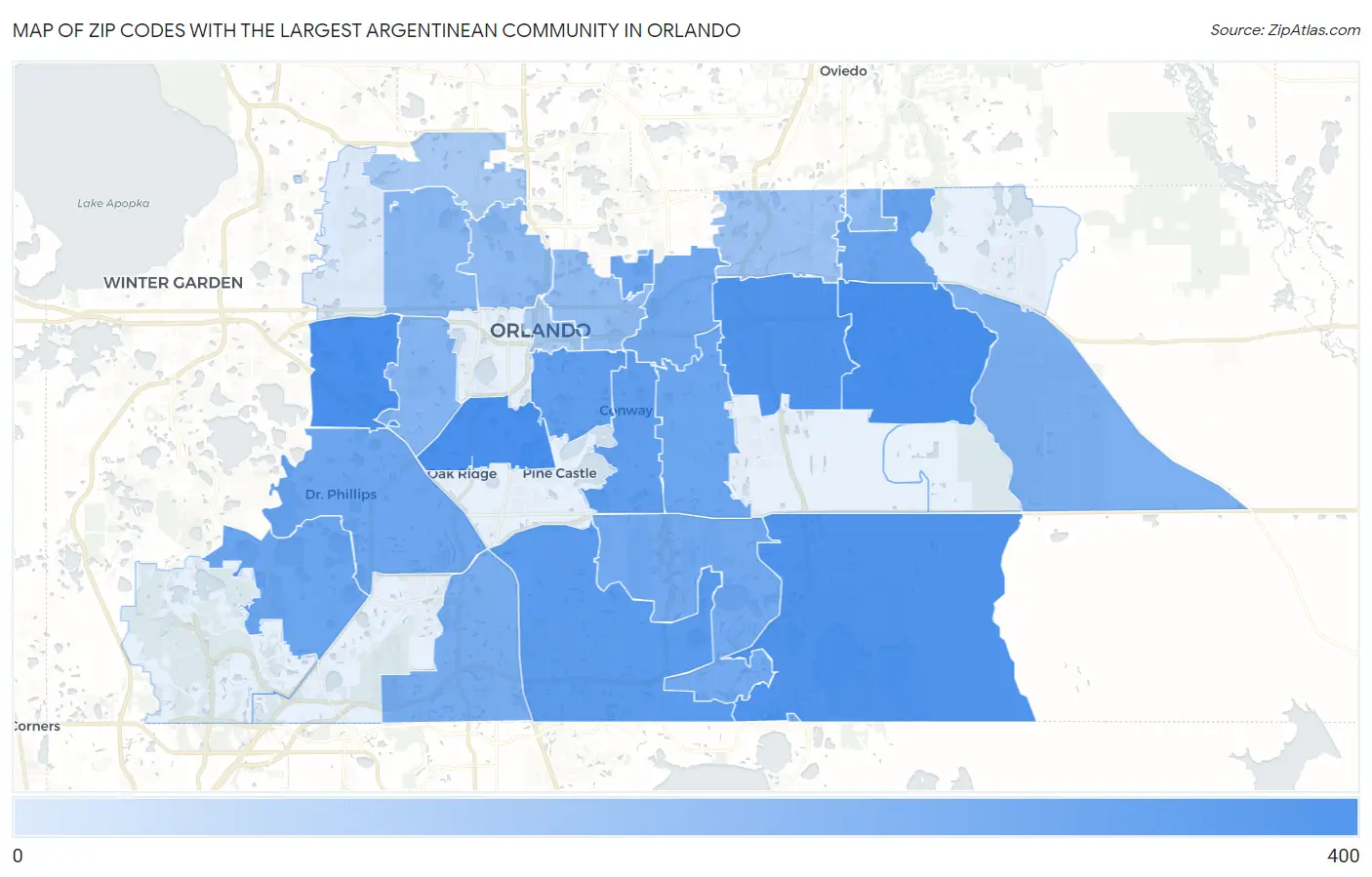 Zip Codes with the Largest Argentinean Community in Orlando Map
