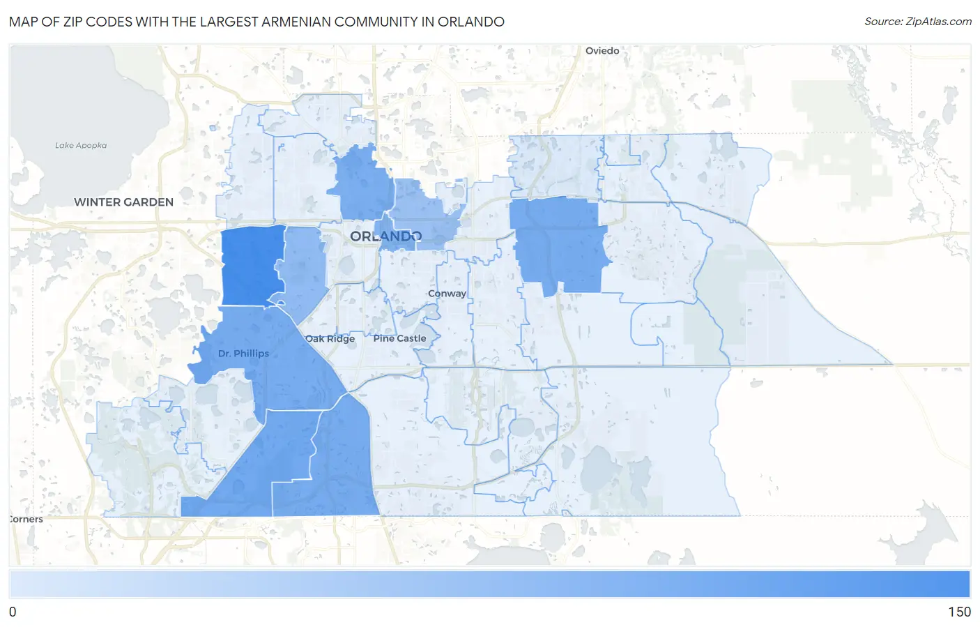 Zip Codes with the Largest Armenian Community in Orlando Map