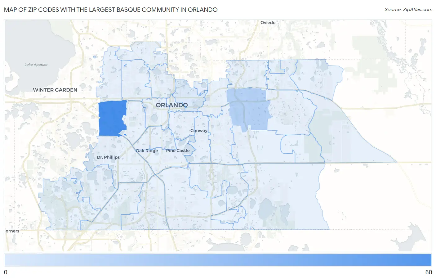 Zip Codes with the Largest Basque Community in Orlando Map